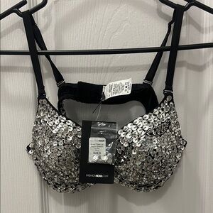 Fashion Nova Silver and Black Sequin Underwire Bra